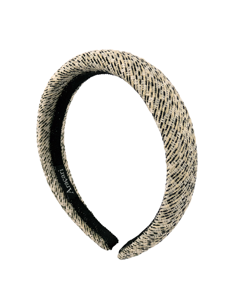 Serre tête en tweed avec fils écru, noir et lurex or,