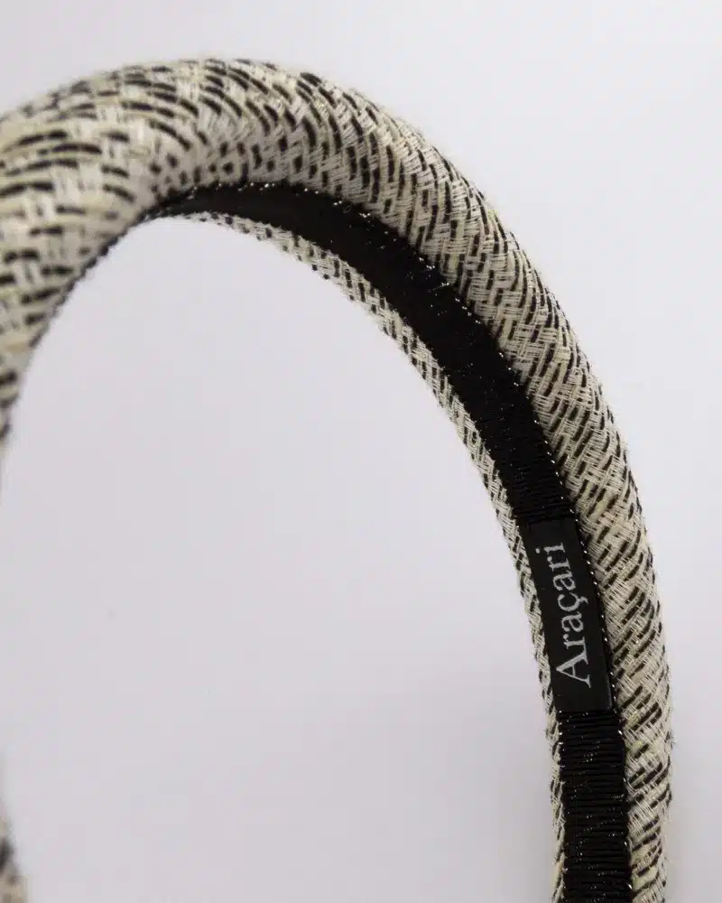 Serre-tête GASPARD en tweed noir, écru et or