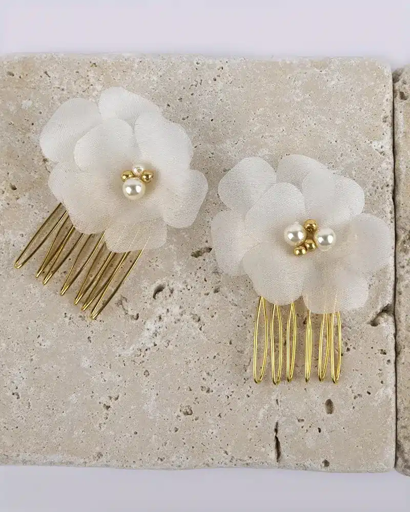 Mini-peigne de cérémonie COCO et fleurs en soie