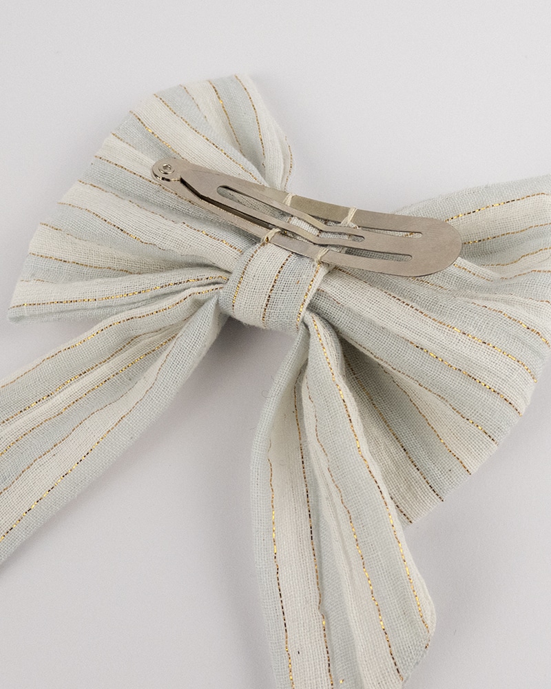 Barrette petit noeud NINON à rayures et fils or