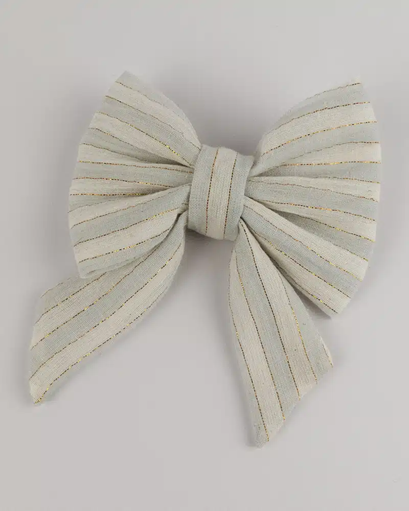 Barrette petit noeud NINON à rayures et fils or