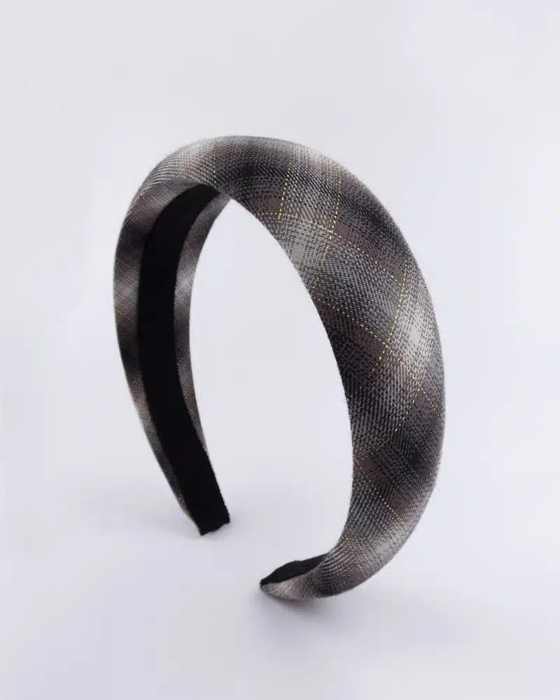 Serre-tête en coton style tarton et fils lurex or fait par Atelier Araçari